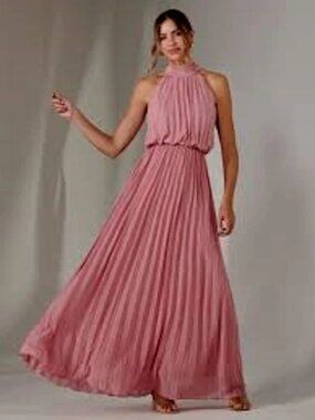 ✨NEW! Designer AQUA Pleated Blouson Gown Maxi Dress Royal Pink and Crystals $298